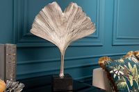 Decoratief beeld GINKGO LEAF 44cm zilver handgemaakt metaal met marmeren voet - 41786 - thumbnail