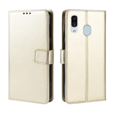 Retro Crazy Horse textuur horizontale Flip lederen case voor de Galaxy A20/A30 met houder & kaartsleuven & fotolijstjes (goud)