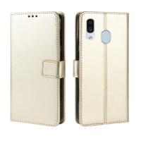 Retro Crazy Horse textuur horizontale Flip lederen case voor de Galaxy A20/A30 met houder & kaartsleuven & fotolijstjes (goud)
