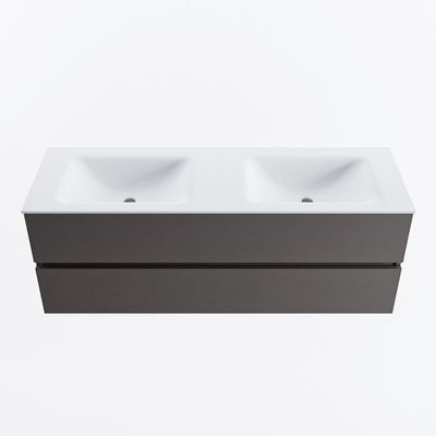 MONDIAZ VICA 140cm badmeubel onderkast Dark Grey 2 lades. Wastafel CLOUD dubbel 2 kraangaten, kleur Talc.