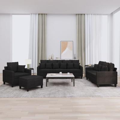 4-delige Loungeset met kussens stof zwart