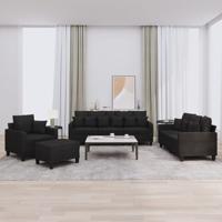 4-delige Loungeset met kussens stof zwart