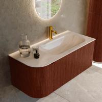 Badmeubel Mondiaz Kurve-Dlux | 105 cm | Meubelkleur Ruby | Wastafelkleur Meli | Solid surface | Wasbak rechter zijde spoelbak | 1 kraangat