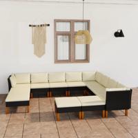 12-delige Loungeset met kussens poly rattan zwart