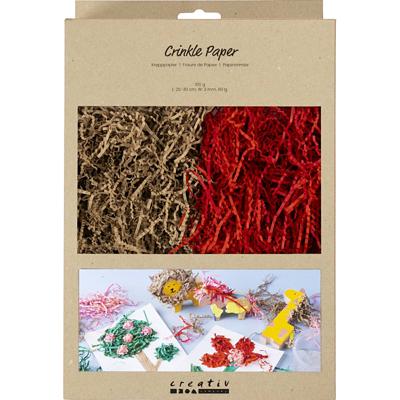 Creativ Company Crinkle papier, l: 25-30 cm, b: 3 mm, bruin, rood, 2x50 gr/ 1 doos