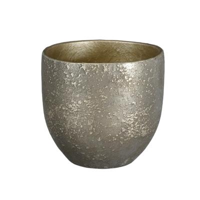Mica Decorations Plantenpot/bloempot - terracotta - zwart/goud flakes relief - D16/H14 cm