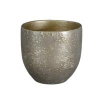 Mica Decorations Plantenpot/bloempot - terracotta - zwart/goud flakes relief - D16/H14 cm