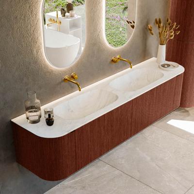Badmeubel Mondiaz Kurve-Dlux | 190 cm cm | Meubelkleur Ruby | Wastafelkleur Opalo | Solid surface | Wasbak beiden zijden spoelbak | Zonder kraangat(en)