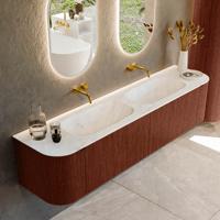 Badmeubel Mondiaz Kurve-Dlux | 190 cm cm | Meubelkleur Ruby | Wastafelkleur Opalo | Solid surface | Wasbak beiden zijden spoelbak | Zonder kraangat(en)