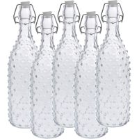 5x Glazen flessen transparant stippen met beugeldop 1000 ml - thumbnail