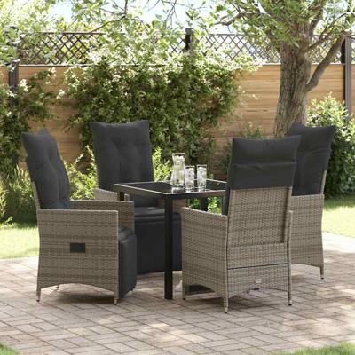 5-delige tuinset met kussens in grijs poly rattan