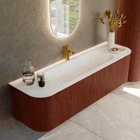 Badmeubel Mondiaz Kurve-Dlux | 160 cm cm | Meubelkleur Ruby | Wastafelkleur Opalo | Solid surface | Wasbak midden spoelbak | 1 kraangat