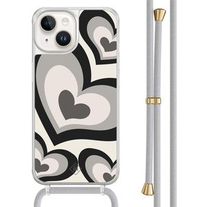 iPhone 14 hoesje met grijs koord - Hart swirl zwart