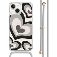 iPhone 14 hoesje met grijs koord - Hart swirl zwart