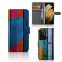 Samsung Galaxy S21 Ultra Book Style Case Wood Heart - Cadeau voor je Vriend - thumbnail