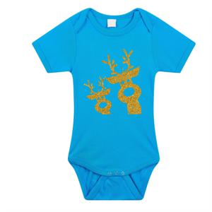 Kerst baby rompertje - blauw - glitter goud - rendier - Kerst cadeau