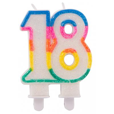 Folat cijferkaars 18 jaar - glitter - 9 x 15 x 2 cm - verjaardag artikelen