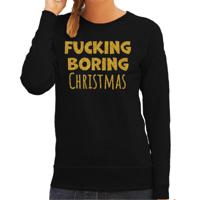 Foute kersttrui/sweater voor dames - Fucking Boring Christmas - zwart - glitter goud - thumbnail