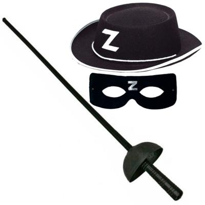 Faram Zorro verkleedset - zwart masker - hoed - sabel zwaard voor kinderen