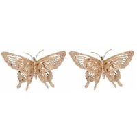 2x Kerst decoratie vlinders goud 15 x 11 cm - thumbnail