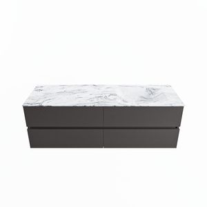 MONDIAZ VICA-DLUX 150cm badmeubel onderkast Dark grey 4 lades. Inbouw wastafel CLOUD rechts zonder kraangat, kleur Glace.