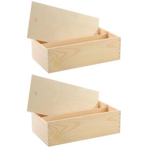 2x Houten wijnkist/verpakking met schuifdeksel 35,5x20x10,8 cm