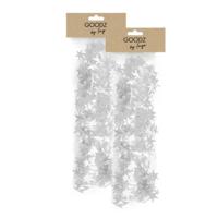 Spiraal kerstslinger - 2x - wit - folie - 750 cm - met sterren - kerstboomslinger