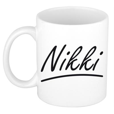 Nikki Naam koffiemok - beker - met sierlijke letters - wit - 300 ml - Cadeau - Dames