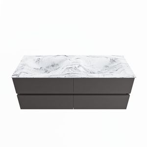 MONDIAZ VICA-DLUX 130cm badmeubel onderkast Dark grey 4 lades. Inbouw wastafel CLOUD dubbel zonder kraangat, kleur Glace.