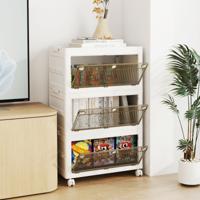 Set van 3/4 Kunststof Opbergbakken 126 L/168 L Stapelbare Opbergbakken met Deksels Opvouwbare Opbergbak met Wieltje voor Slaapkamer