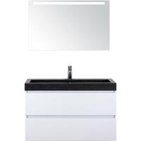 Maxx XL Badmeubelset 100 cm - Wit Hoogglans - Wastafel Lucca 1 Kraangat met LED Spiegel