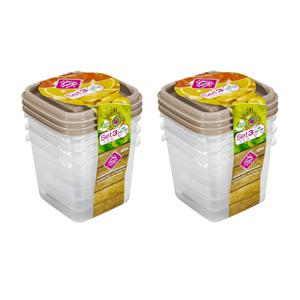 Vershoudbakjes Hega - set van 6x stuks - 0.3 liter - transparant/beige - L8 x B8 x H11 cm