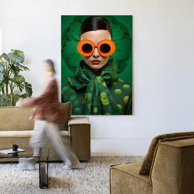 Urban Cotton Wandkleed 'Green Flower' 145 x 190cm in Frame - black