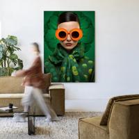 Urban Cotton Wandkleed 'Green Flower' 145 x 190cm in Frame - black