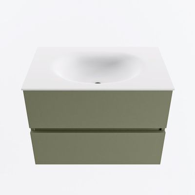 MONDIAZ VICA 70cm badmeubel onderkast Army 2 lades. Wastafel MOON midden zonder kraangat, kleur Talc.
