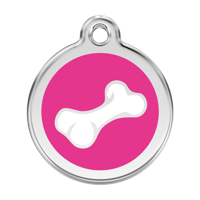 Comic Bone Hot Pink roestvrijstalen hondenpenning large/groot dia. 3,8 cm - Reddingo