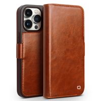 Qialino - iPhone 15 Pro Max - Leren bookcase hoes - Cognac