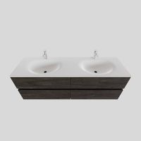 Badkamermeubel Solid Surface BWS Stockholm 150x46 cm Dubbel Wood Dark Brown 4 Laden (2 kraangaten)