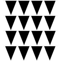 Party Vlaggenlijn puntvlaggetjes - 4x - kunststof - zwart - 10 meter - Slinger - versiering