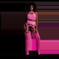 Ouch! by Shots Twee Delige Set met Crop Top en Kousen - One Size - Neon Roze