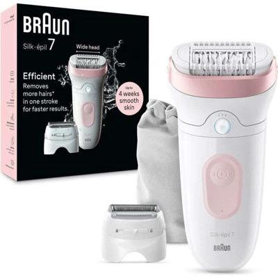 Elektrische epilator - BRAUN - Silk-épil 7 - Gemakkelijk ontharen - Langdurig zachte huid - 7-030 - Wit / Roze