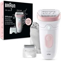 Elektrische epilator - BRAUN - Silk-épil 7 - Gemakkelijk ontharen - Langdurig zachte huid - 7-030 - Wit / Roze