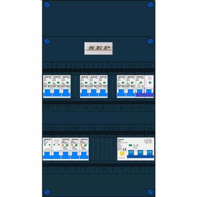 SEP 8 groepen 230V 3 aardlekschakelaars 30mA hoofdschakelaar 4 polig krachtgroep 16A B 3910243103