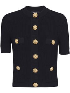 Balmain cardigan manches courtes à boutons embossés - Noir