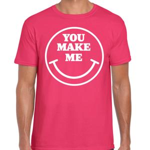 Verkleed T-shirt voor heren - you make me - Smile Emoticon - roze - carnaval - foute party - feestkl