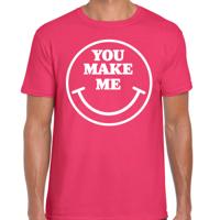 Verkleed T-shirt voor heren - you make me - Smile Emoticon - roze - carnaval - foute party - feestkl