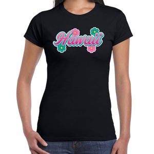 Hawaii zomer t-shirt zwart met bloemen voor dames