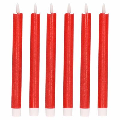 Magic Flame Dinerkaarsen - LED - 6x stuks - rood - 25 cm - met glitters