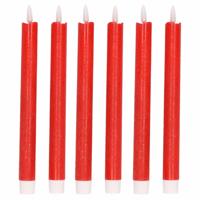 Magic Flame Dinerkaarsen - LED - 6x stuks - rood - 25 cm - met glitters