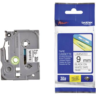 Labeltape Brother TZe, TZ TZe-221 PET Tapekleur: Wit Tekstkleur:Zwart 9 mm 8 m